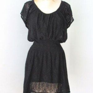 Anthropologie Leifnotes black lace shirred waist dress